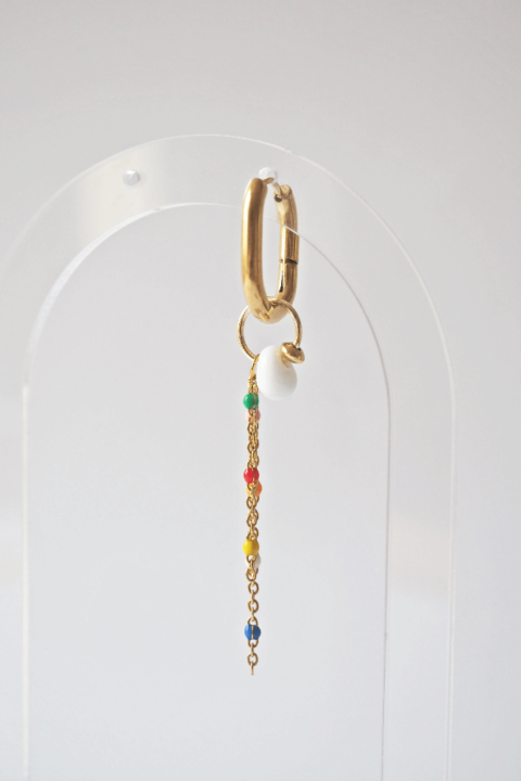 Boucle d'oreille Paulette bijoux artisanaux perle en verre filé blanc 2