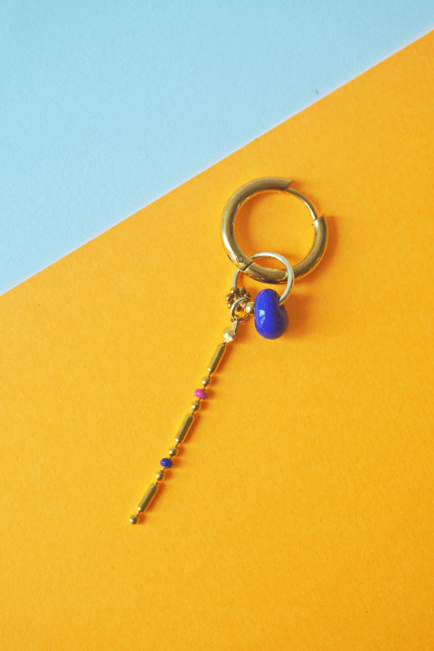 Boucle d'oreille Paulette bijoux artisanaux perle en verre filé bleu 2