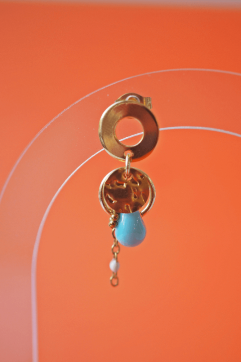 Boucle d'oreille Paulette bijoux artisanaux perle en verre filé bleu 4