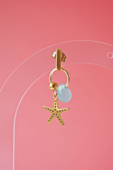 Boucle d'oreille Paulette bijoux artisanaux perle en verre filé bleu étoile