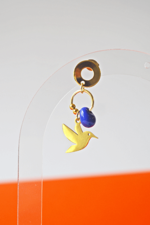 Boucle d'oreille Paulette bijoux artisanaux perle en verre filé bleu oiseau