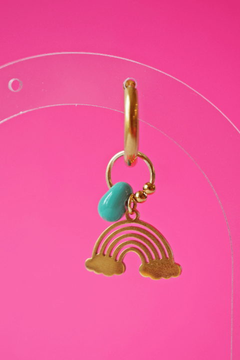 Boucle d'oreille Paulette bijoux artisanaux perle en verre filé celadon arc en ciel