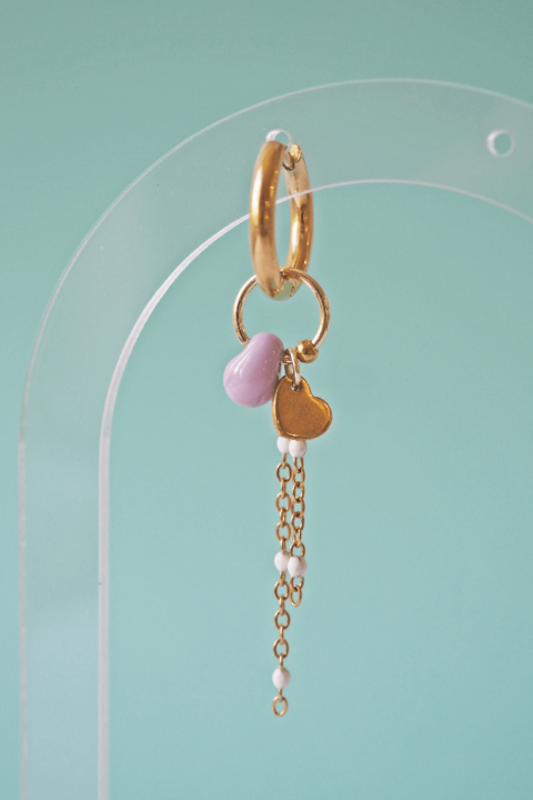 Boucle d'oreille Paulette bijoux artisanaux perle en verre filé rose coeur
