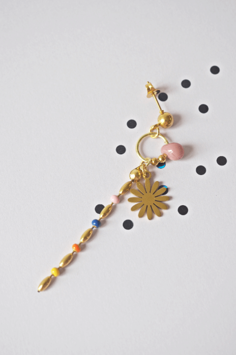 Boucle d'oreille Paulette bijoux artisanaux perle en verre filé rose fleur