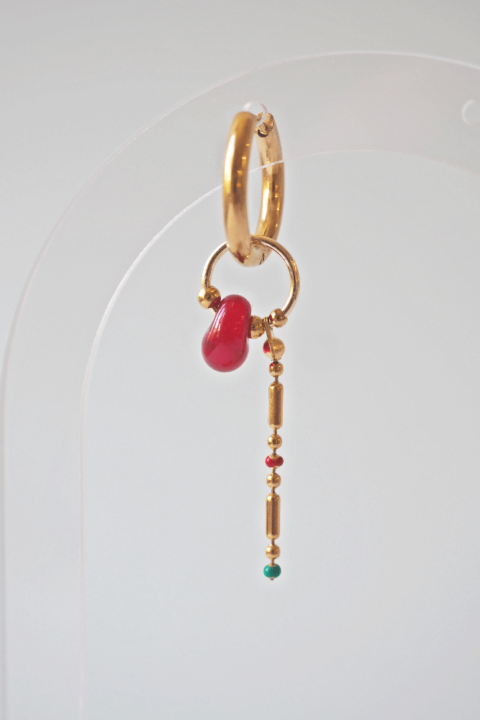Boucle d'oreille Paulette bijoux artisanaux perle en verre filé rouge 2