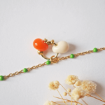 Bracelet Paulette perle en verre filé bijoux artisanaux orange et pecan