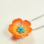 Collier Flora perle en verre filé bijoux artisanaux orange