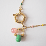 Collier PAULETTE perle en verre filé bijou artisanal fermoire rose et vert