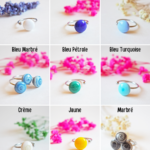 bague réglable cabochons verre filé coloré acier inoxydable CHARLOTTE