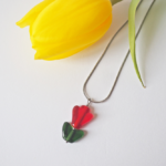 boucles d'oreilles clips oreille non percée collier réglable fleurs verre filé artisanat printemps bijoux tulipe