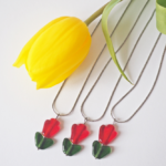 boucles d'oreilles clips oreille non percée collier réglable fleurs verre filé artisanat printemps bijoux tulipe