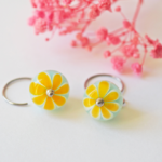 boucles d'oreilles lotus perle en verre filé pendentif fleur pétal artisanat