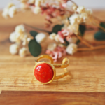 bague réglable emma perles en verre filé cabochon or doré