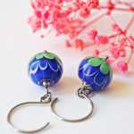 boucles d'oreilles lotus perle en verre filé pendentif fleur pétal artisanat