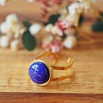 bague réglable emma perles en verre filé cabochon or doré