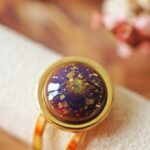 bague réglable emma perles en verre filé cabochon or doré