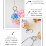 collier lotus perle en verre filé pendentif fleur pétal artisanat