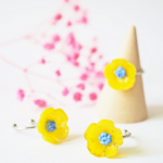 boucles d'oreilles clips oreille non percée collier bracelet réglable fleurs verre filé artisanat printemps bijoux flora marguerite coquelicot bague