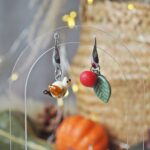 boucles oreilles automne perle verre file artisanal bijoux feuille hérisson champignon citrouille halloween baie fantome original createur unique bois pierre fine A1 (2)