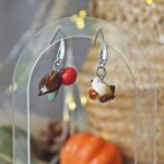 boucles oreilles automne perle verre file artisanal bijoux feuille hérisson champignon citrouille halloween baie fantome original createur unique bois pierre fine A1 (3)
