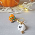 boucles oreilles automne perle verre file artisanal bijoux feuille hérisson champignon citrouille halloween baie fantome original createur unique bois pierre fine A19 (1)