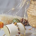 bracelet automne perle verre file artisanal bijoux feuille hérisson champignon citrouille halloween baie fantome original createur unique bois pierre fine (23)