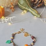 bracelet automne perle verre file artisanal bijoux feuille hérisson champignon citrouille halloween baie fantome original createur unique bois pierre fine (30)