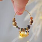 boucles oreilles automne perle verre file artisanal bijoux feuille hérisson champignon citrouille halloween baie fantome original createur unique bois pierre fine (65)