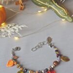 bracelet automne perle verre file artisanal bijoux feuille hérisson champignon citrouille halloween baie fantome original createur unique bois pierre fine (10)