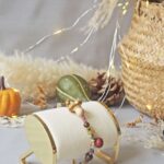 bracelet automne perle verre file artisanal bijoux feuille hérisson champignon citrouille halloween baie fantome original createur unique bois pierre fine (44)