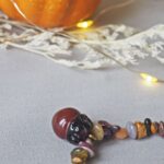 bracelet automne perle verre file artisanal bijoux feuille hérisson champignon citrouille halloween baie fantome original createur unique bois pierre fine (47)