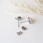 bijoux puces boucles oreilles cabochons verre basique discret acier rondes blanc (1)