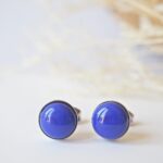 bijoux puces boucles oreilles cabochons verre basique discret acier rondes bleu (1)