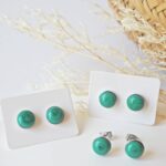 bijoux puces boucles oreilles cabochons verre basique discret acier rondes bleu vert petrole (1)
