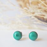 bijoux puces boucles oreilles cabochons verre basique discret acier rondes bleu vert petrole (2)