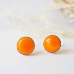 bijoux puces boucles oreilles cabochons verre basique discret acier rondes orange (2)