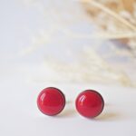bijoux puces boucles oreilles cabochons verre basique discret acier rondes rouge (2)