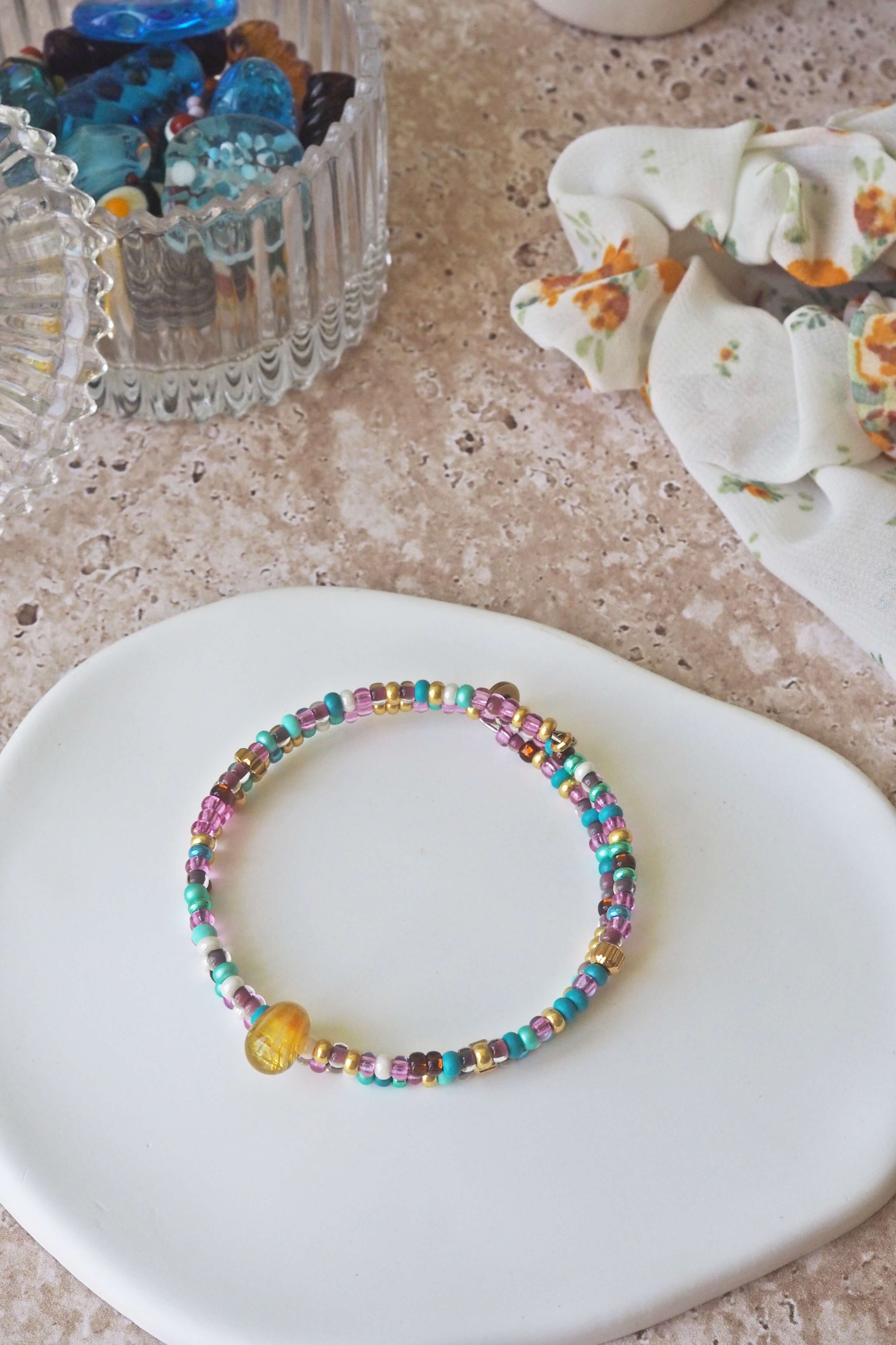 bracelet paulette philomène verre filé goutte artisanat réglable coloré bijoux perles (23)