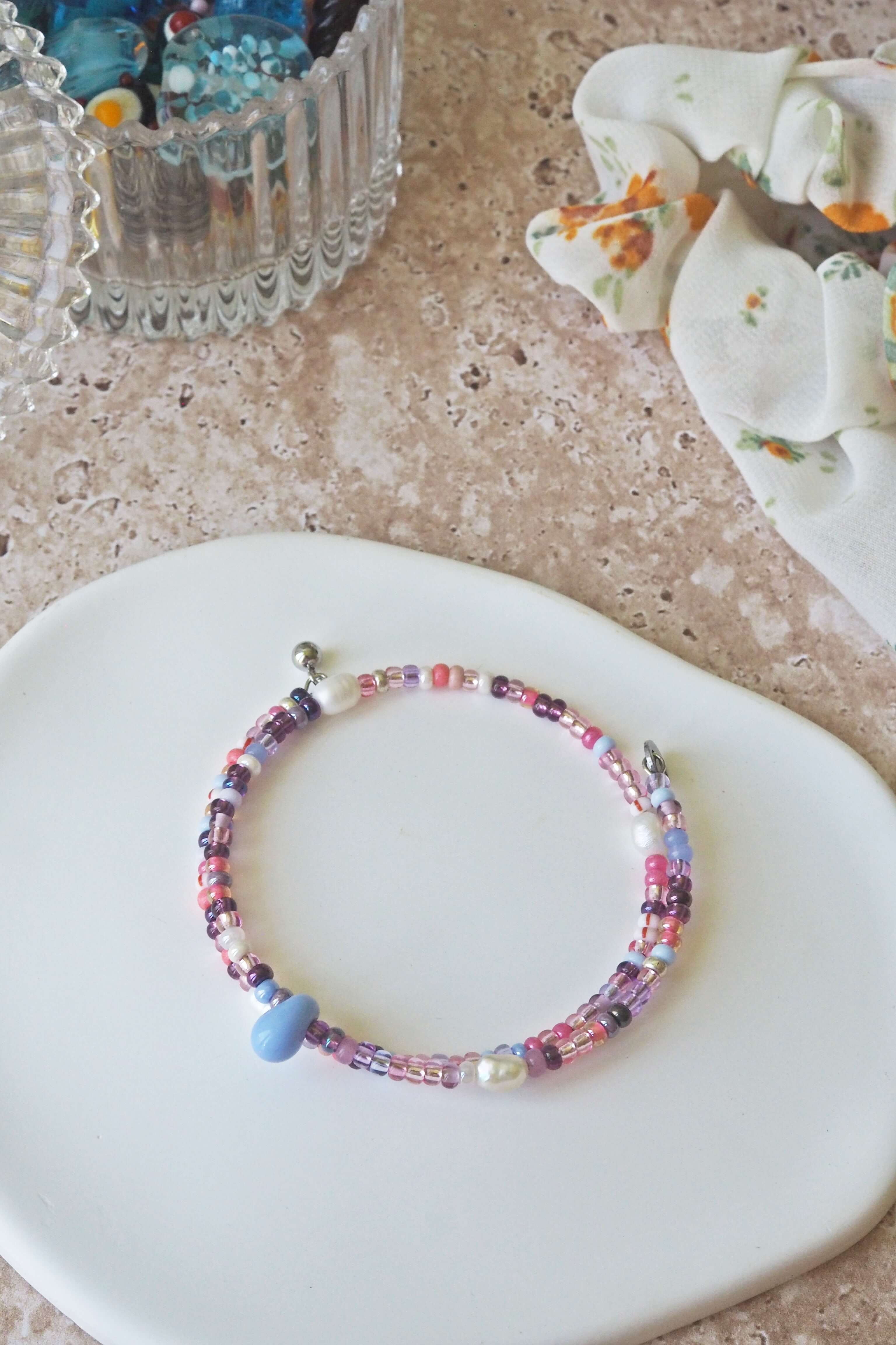 bracelet paulette philomène verre filé goutte artisanat réglable coloré bijoux perles (45)