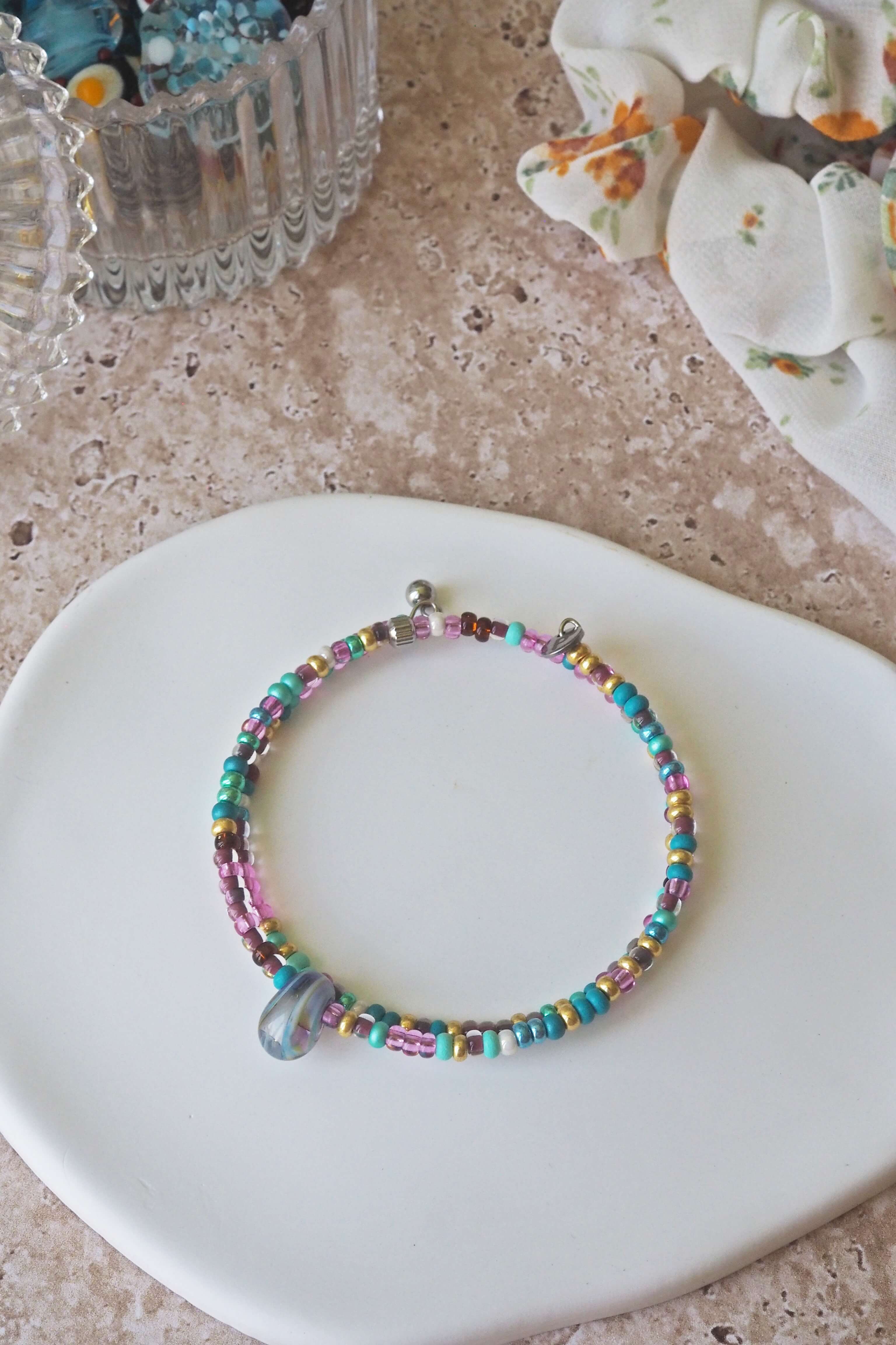 bracelet paulette philomène verre filé goutte artisanat réglable coloré bijoux perles (52)