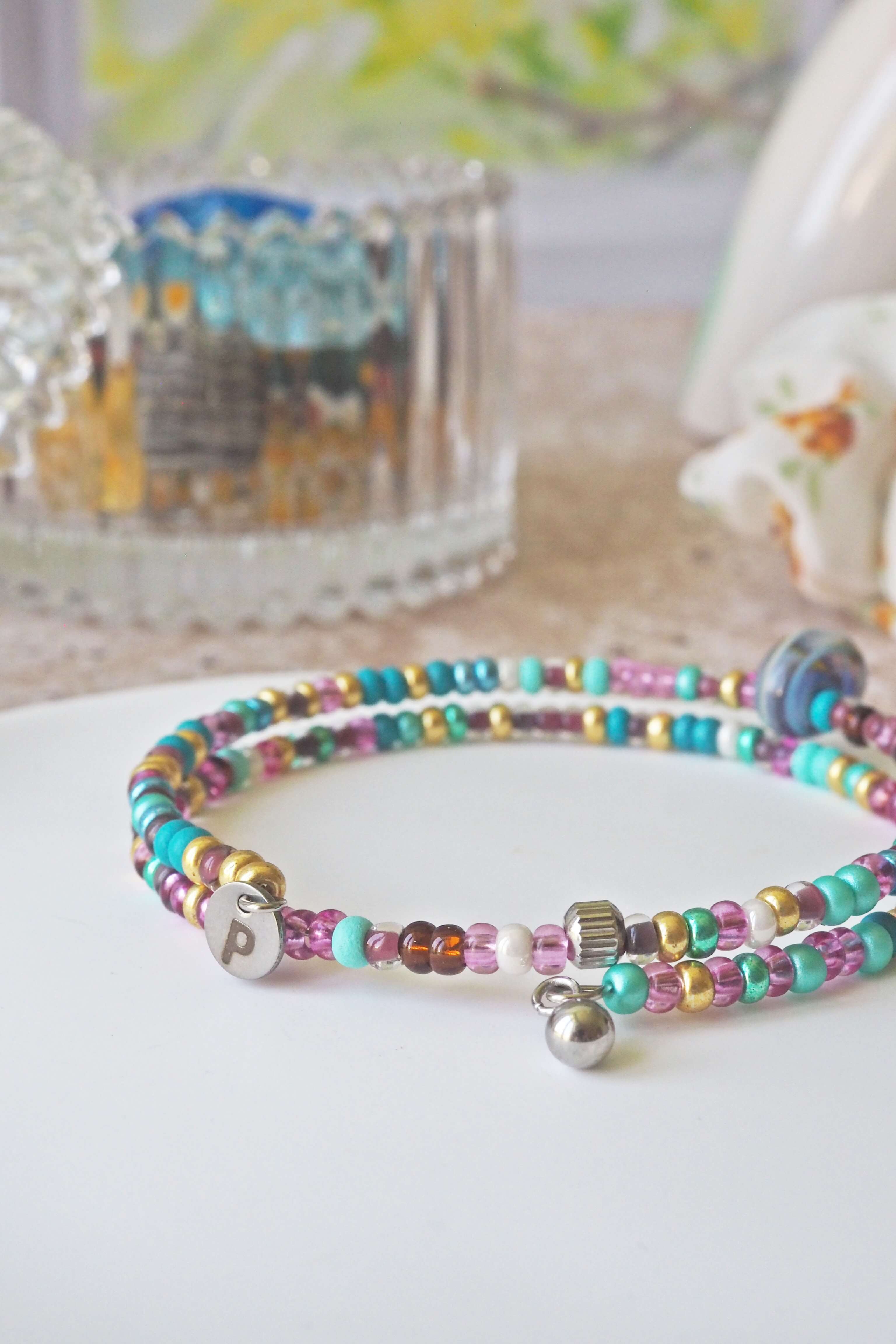 bracelet paulette philomène verre filé goutte artisanat réglable coloré bijoux perles (54)