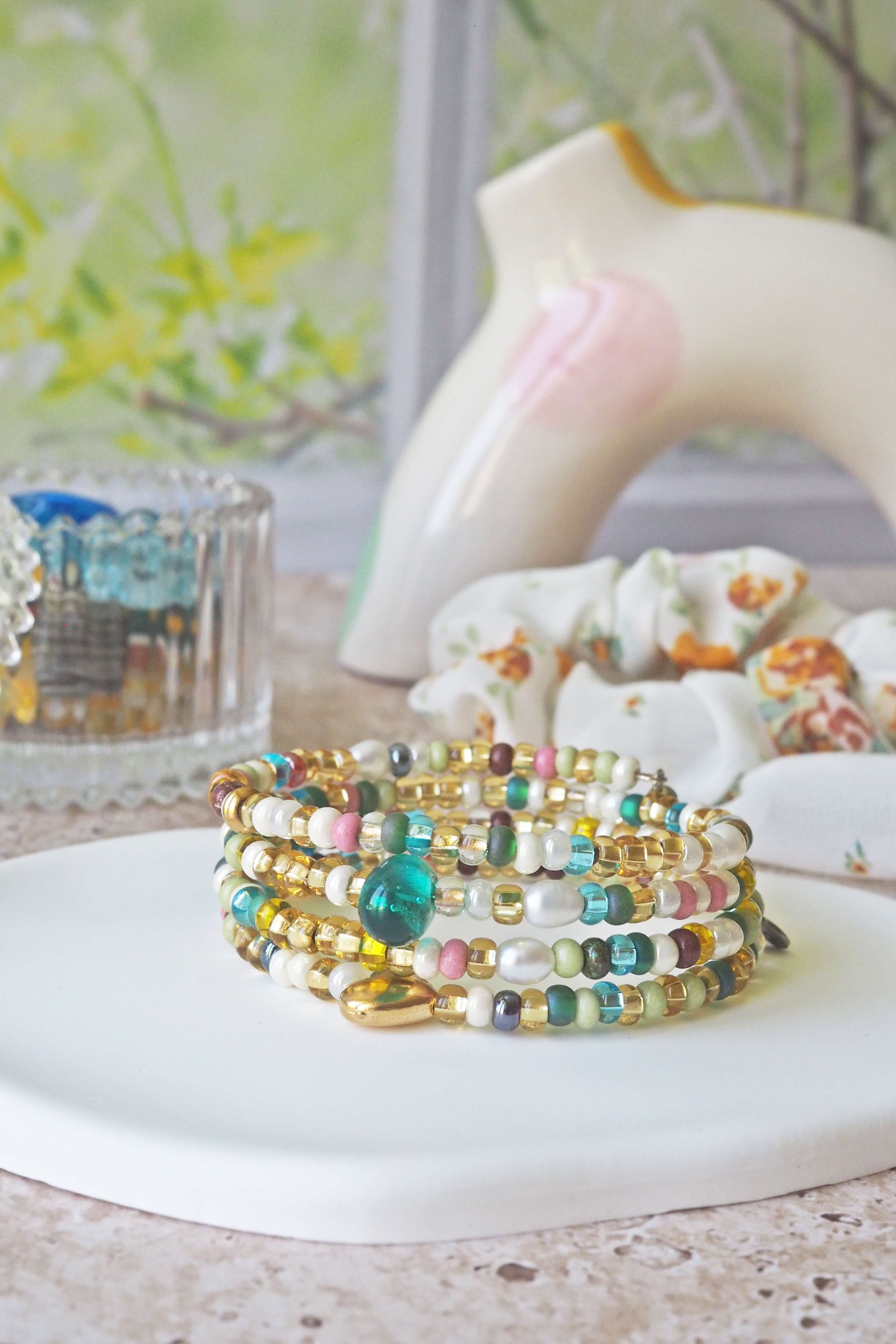 bracelet paulette philomène verre filé goutte artisanat réglable coloré bijoux perles (76)