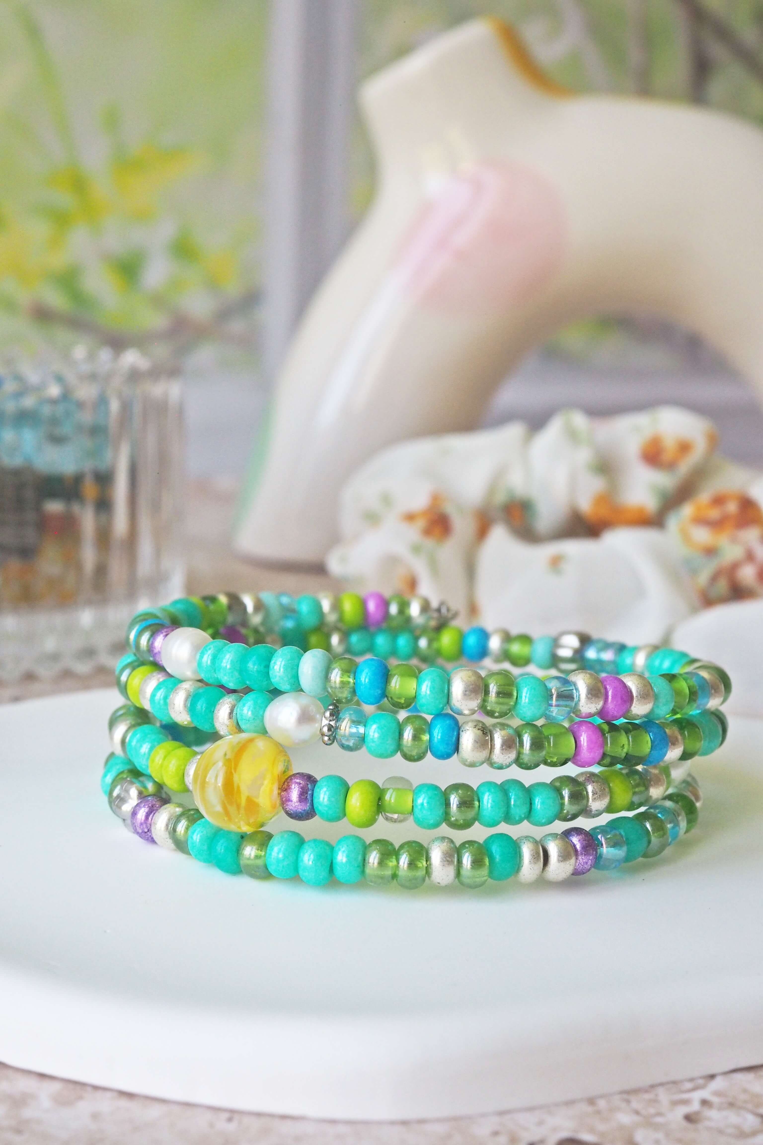 bracelet paulette philomène verre filé goutte artisanat réglable coloré bijoux perles (80)