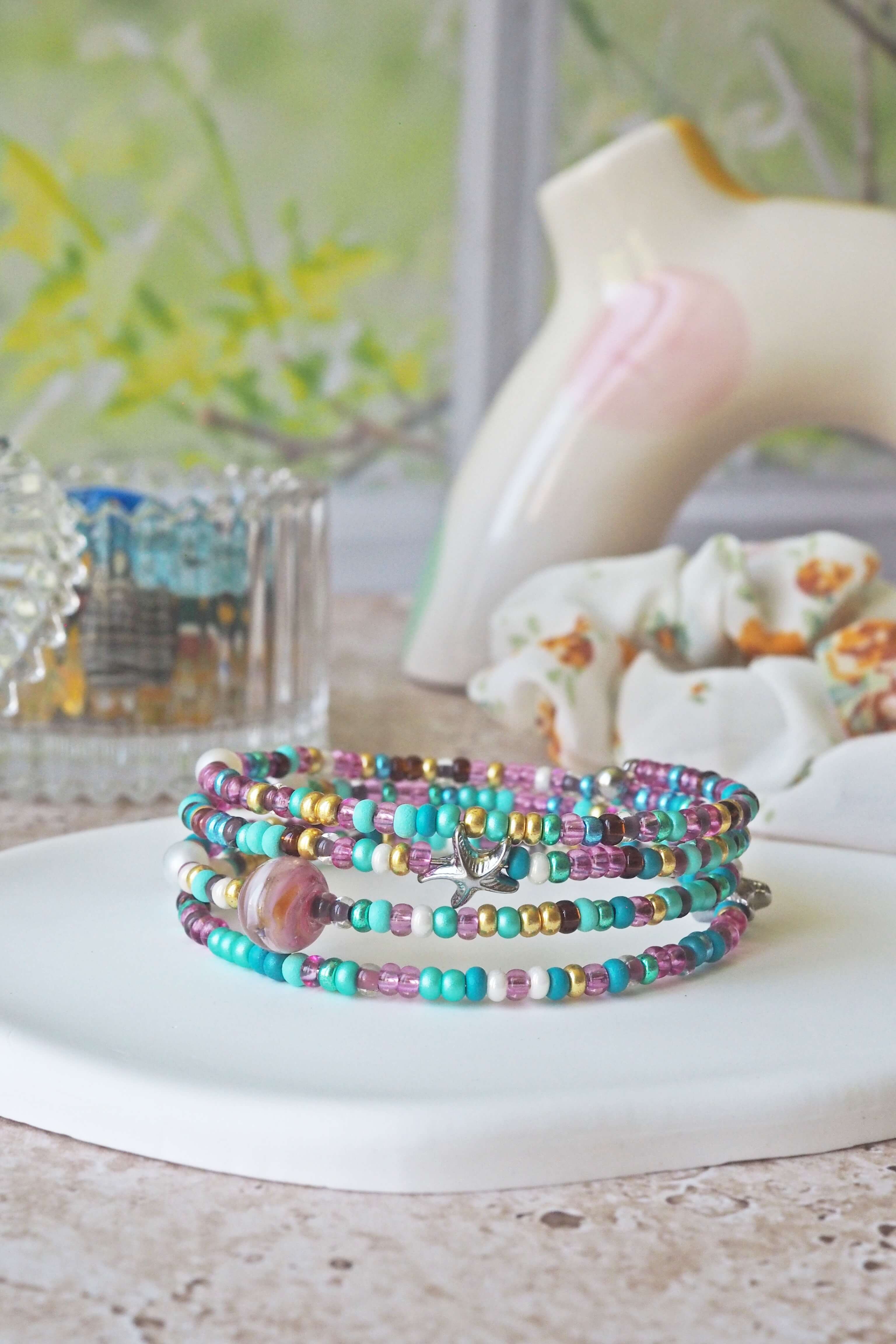 bracelet paulette philomène verre filé goutte artisanat réglable coloré bijoux perles (84)
