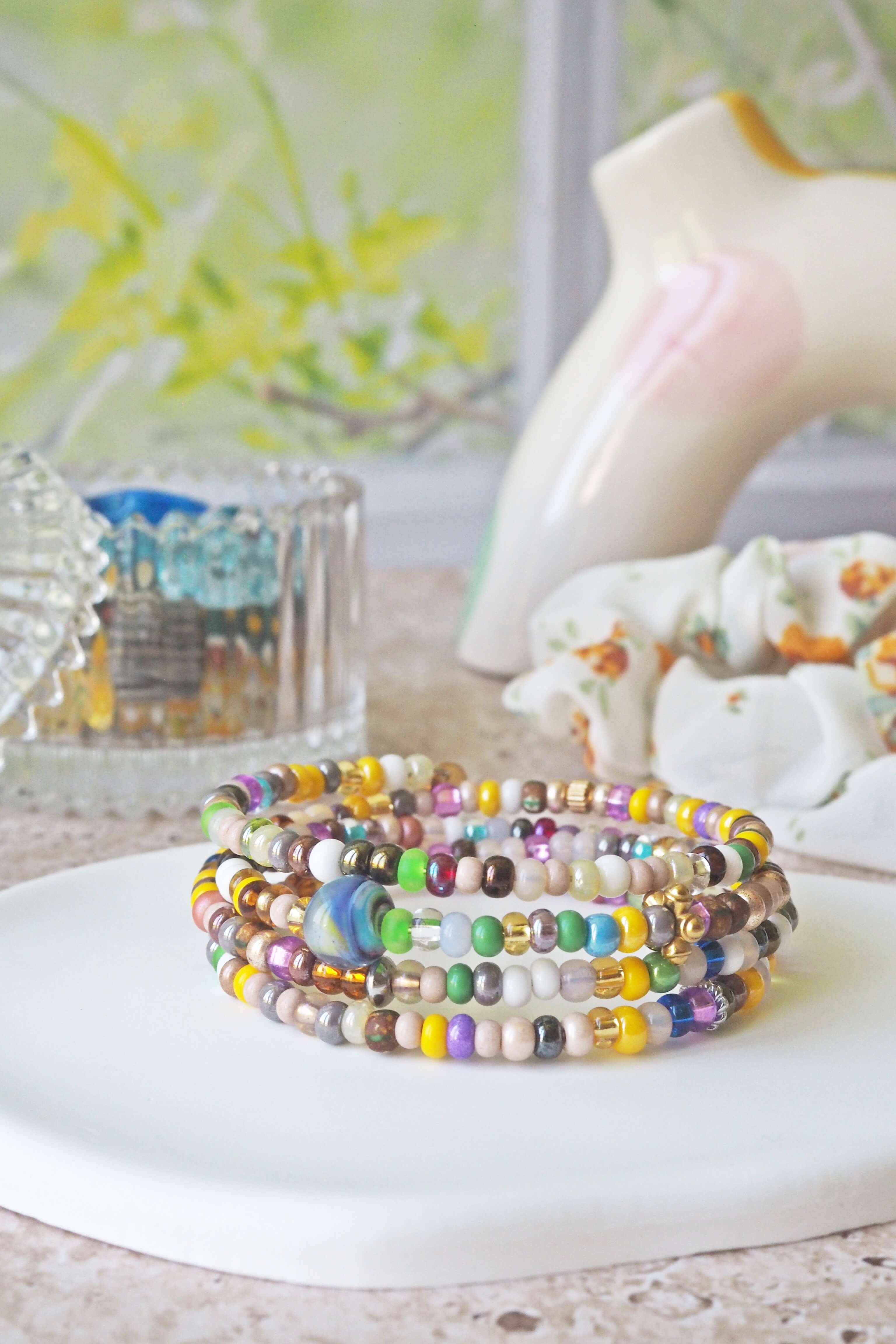 bracelet paulette philomène verre filé goutte artisanat réglable coloré bijoux perles (98)
