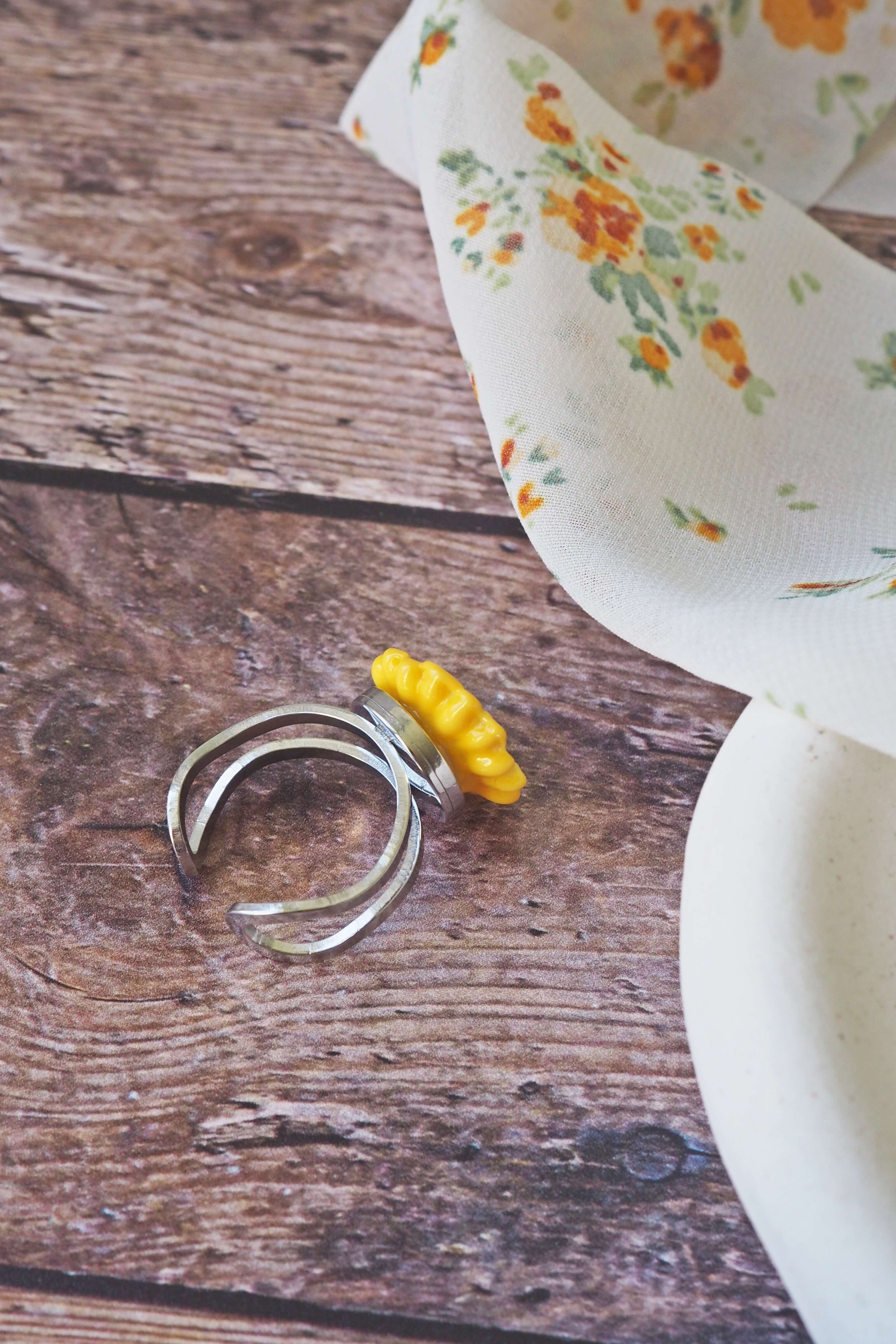 fleurs tournesol philomène verre filé bijoux artisanal végétal unique jaune bague (2)