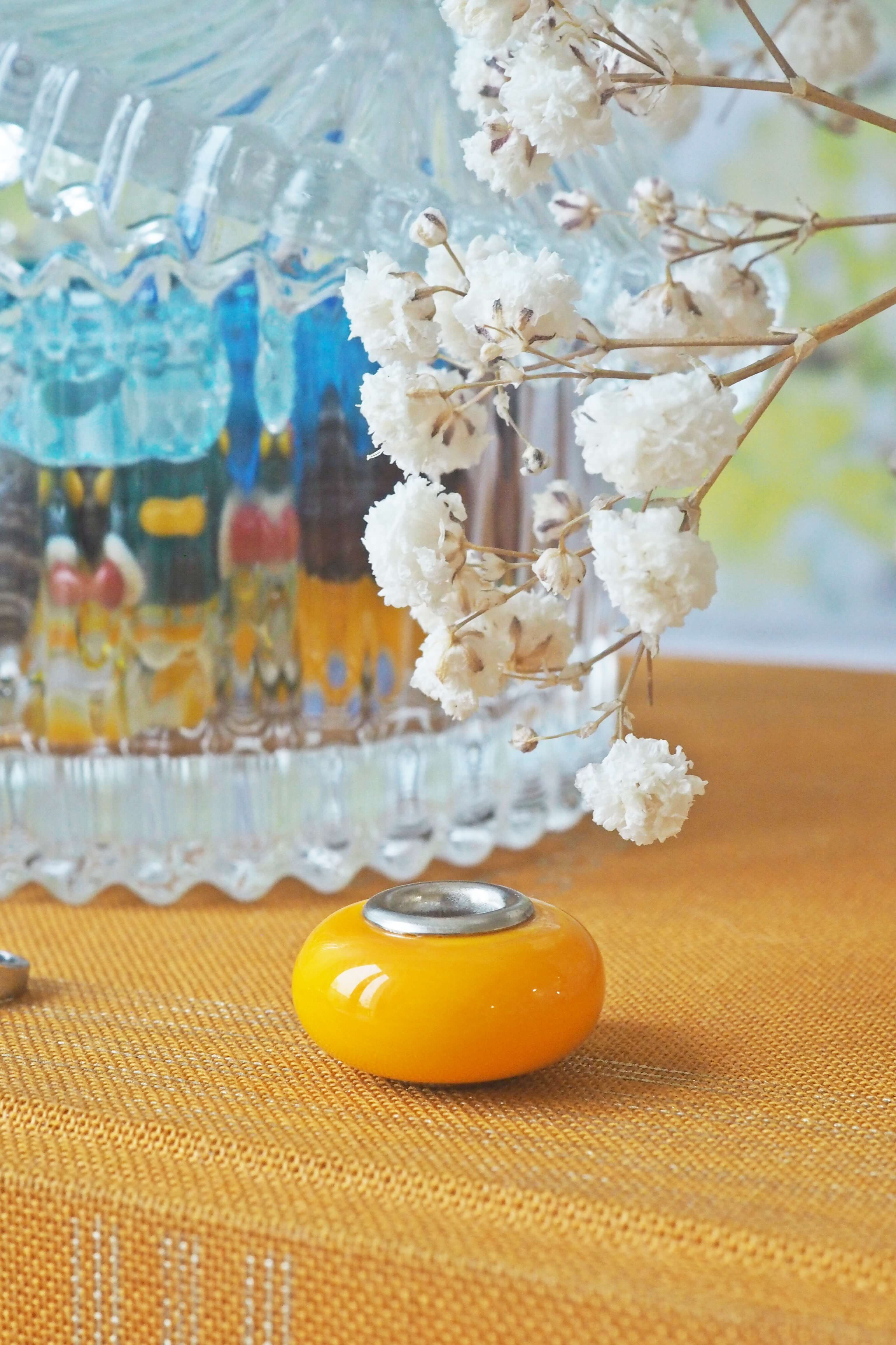 philomène perle unité pandora trollbeads verre filé artisanat bracelet bijou jaune orange (2)