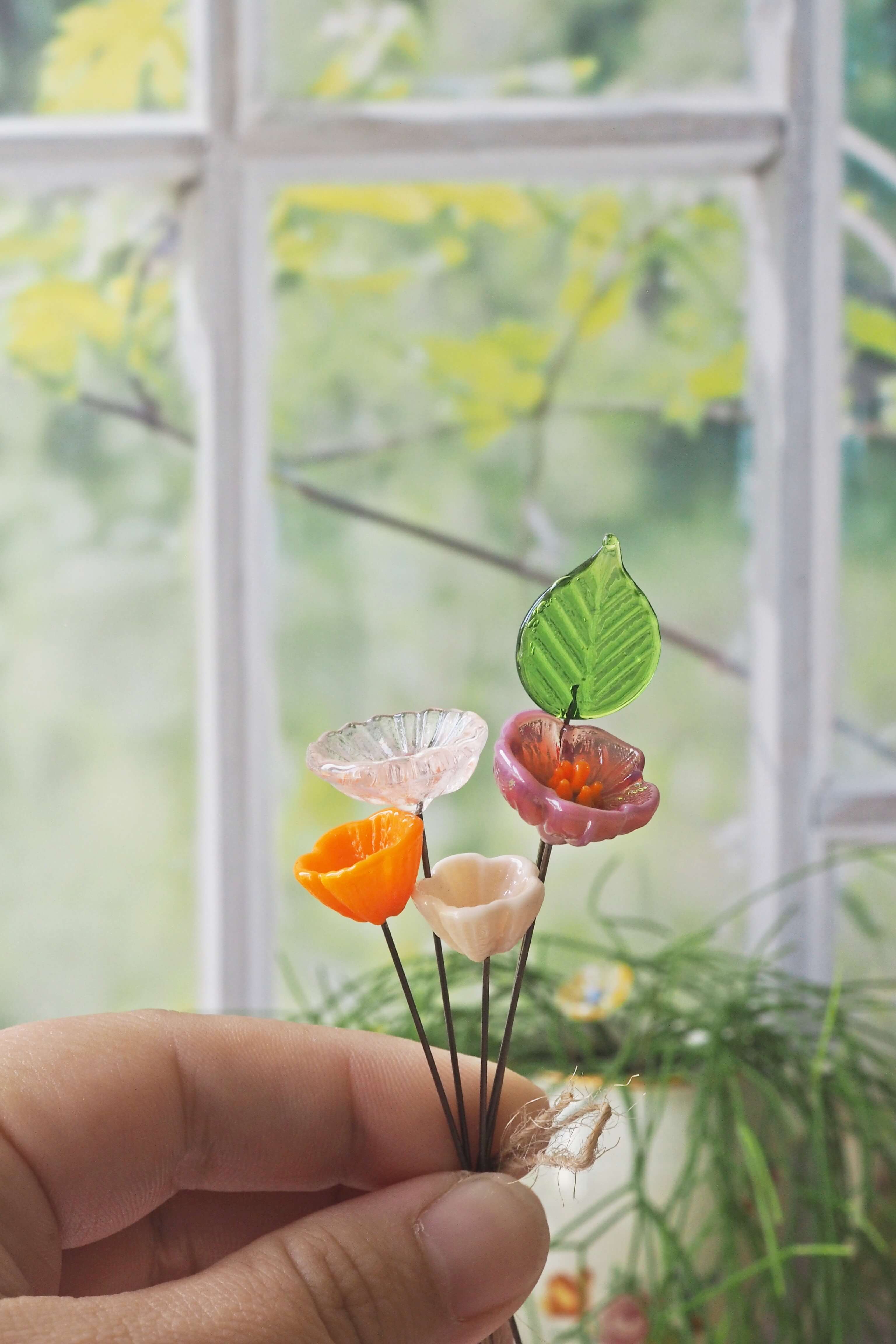 philomène verre bouquet tige plante fleurs végétal cadeau filé fileuse artisanal original jardin fleurs feuilles (2)