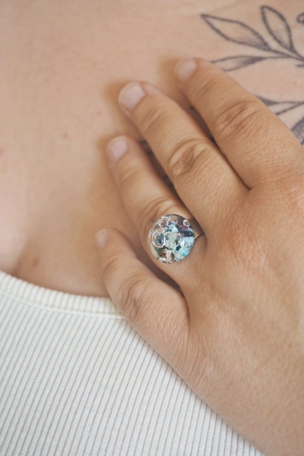 bague philomène été bulles verre artisanal créatrice océan mer original filage murano (52)